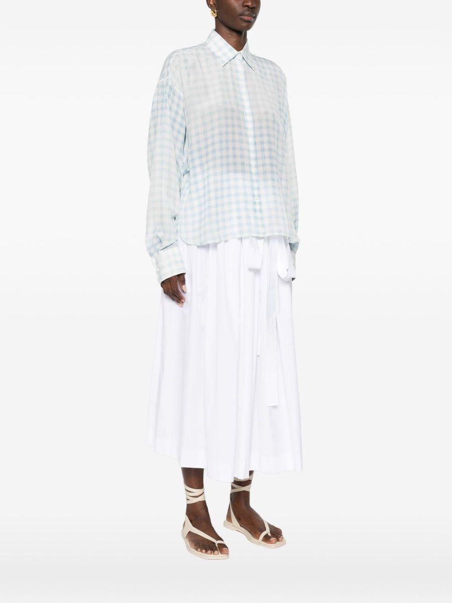 Ermanno Scervino Silk Shirt For Women Premium 100 Percent Silk Light Blue Check Pattern Polished And Versatile