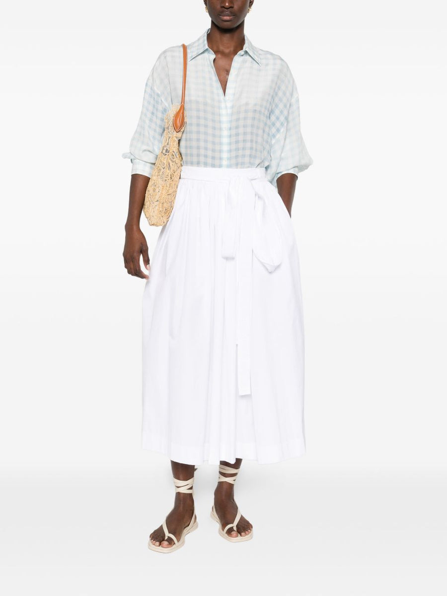 Ermanno Scervino Silk Shirt For Women Premium 100 Percent Silk Light Blue Check Pattern Polished And Versatile