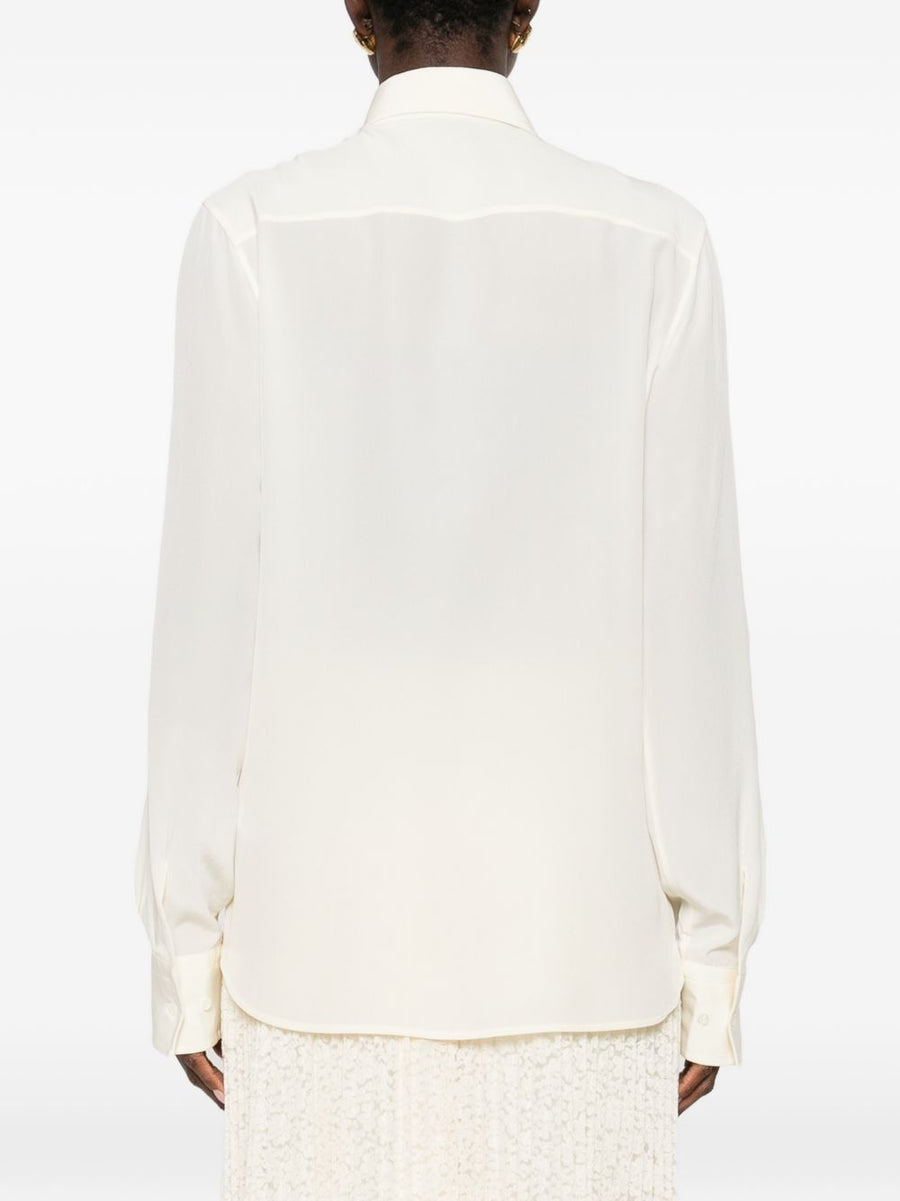 Embroidered Silk Shirt Ermanno Scervino for Women Cream Floral Embroidery White Silk Luxury Wearable Couture
