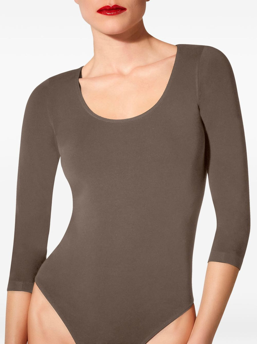 Wolford Tokio Bodysuit For Women Light Brown Soft Modal Blend With Smooth Drape Slim Fit Layering Topwear