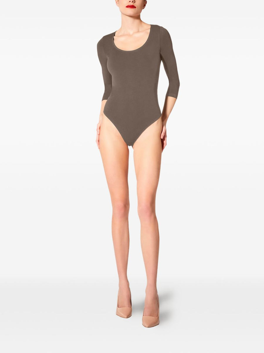 Wolford Tokio Bodysuit For Women Light Brown Soft Modal Blend With Smooth Drape Slim Fit Layering Topwear