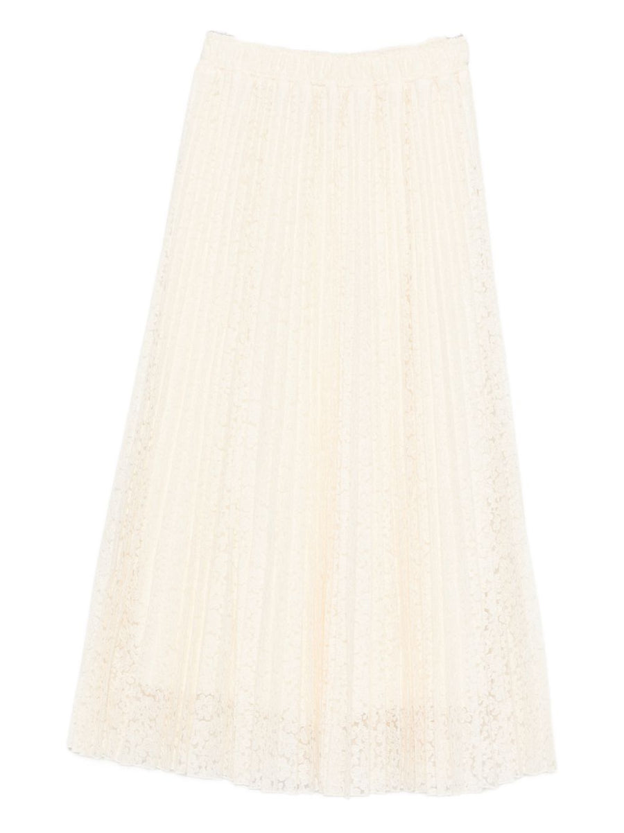 Ermanno Scervino Embroidered Long Skirt for Women Floral Pleats Elastic Waist Luxurious White
