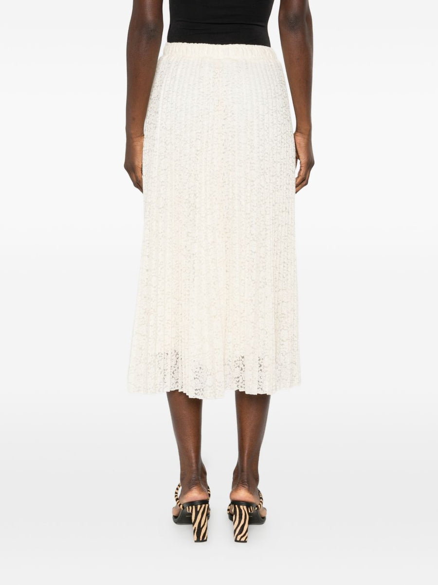Ermanno Scervino Embroidered Long Skirt for Women Floral Pleats Elastic Waist Luxurious White