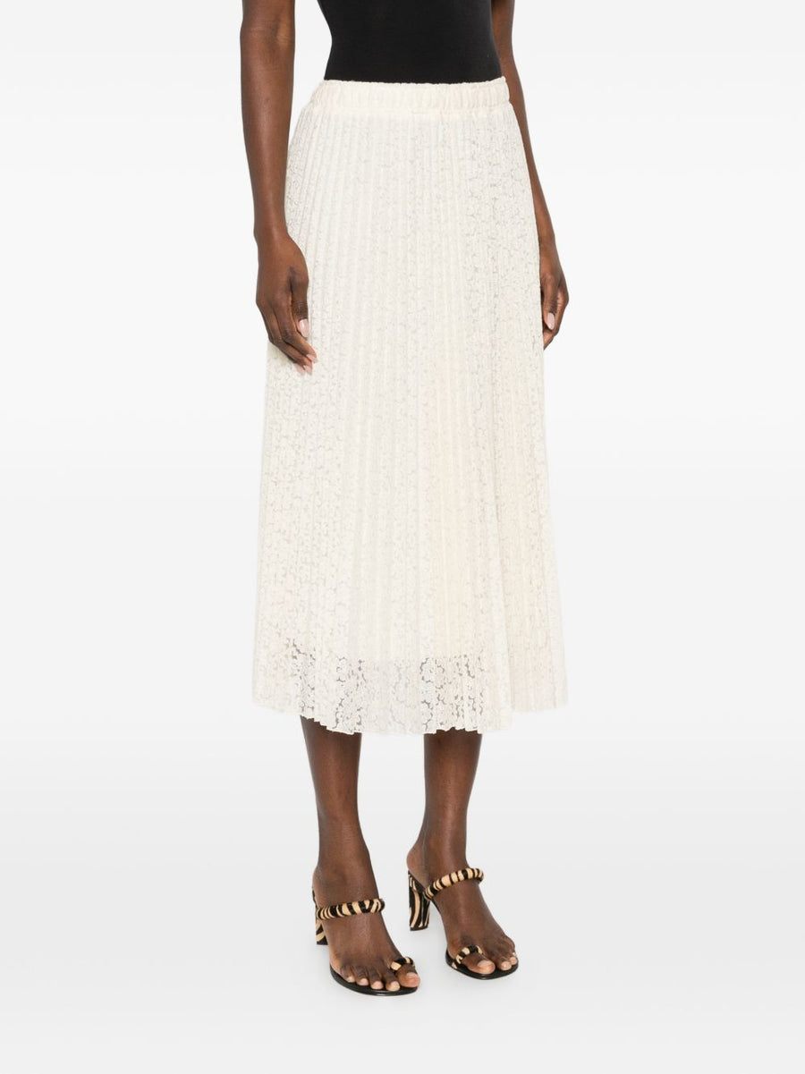 Ermanno Scervino Embroidered Long Skirt for Women Floral Pleats Elastic Waist Luxurious White