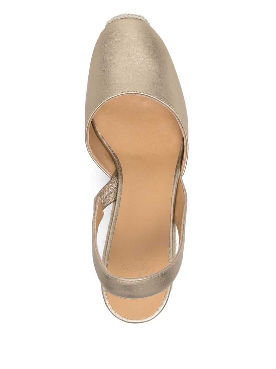 Castañer Iconic Carissa Slingback Espadrilles Leather Gold Tone Braided Raffia Wedge For Women