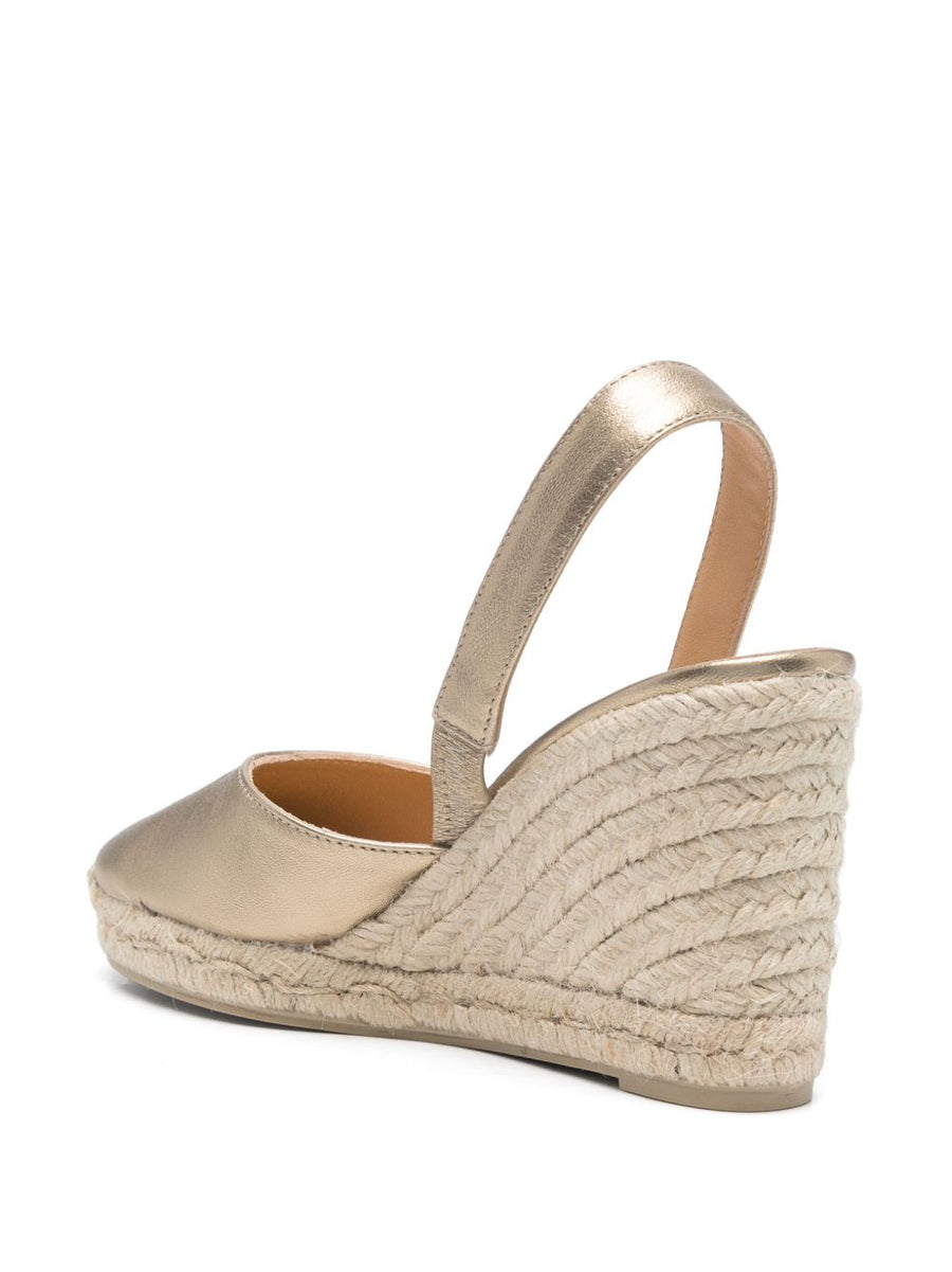 Castañer Iconic Carissa Slingback Espadrilles Leather Gold Tone Braided Raffia Wedge For Women