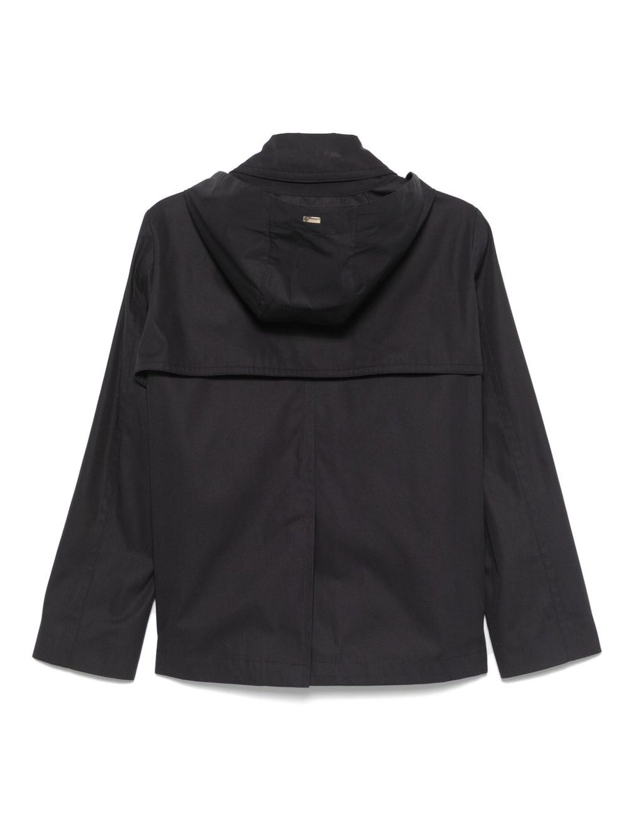 Herno Navy Short Trench Coat With Double Breasted Button Front With Storm Flap