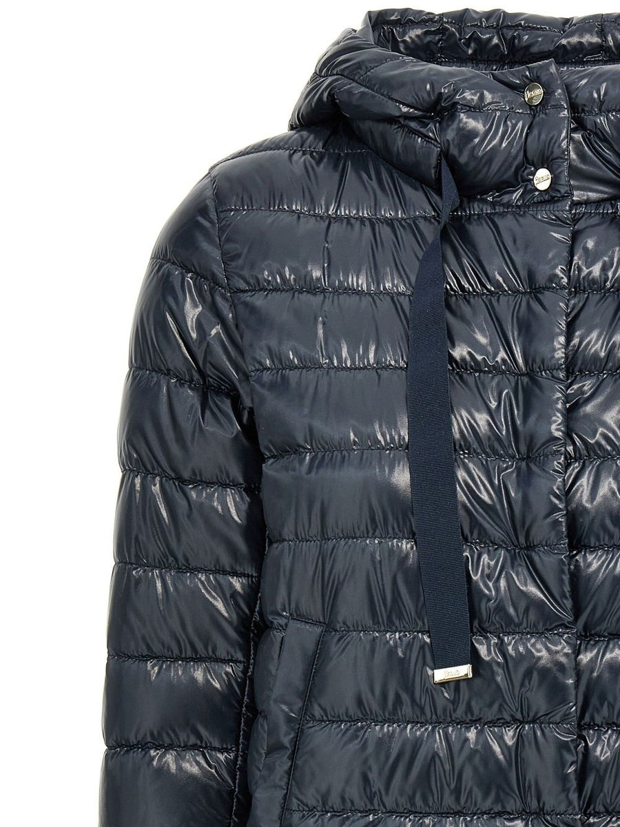 HERNO Nylon Short Down Jacket For Women Navy Quilted Exterior With Goose Feather Lining Premium Citywear