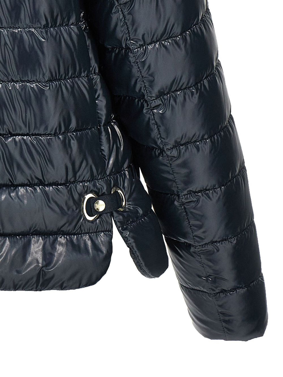 HERNO Nylon Short Down Jacket For Women Navy Quilted Exterior With Goose Feather Lining Premium Citywear