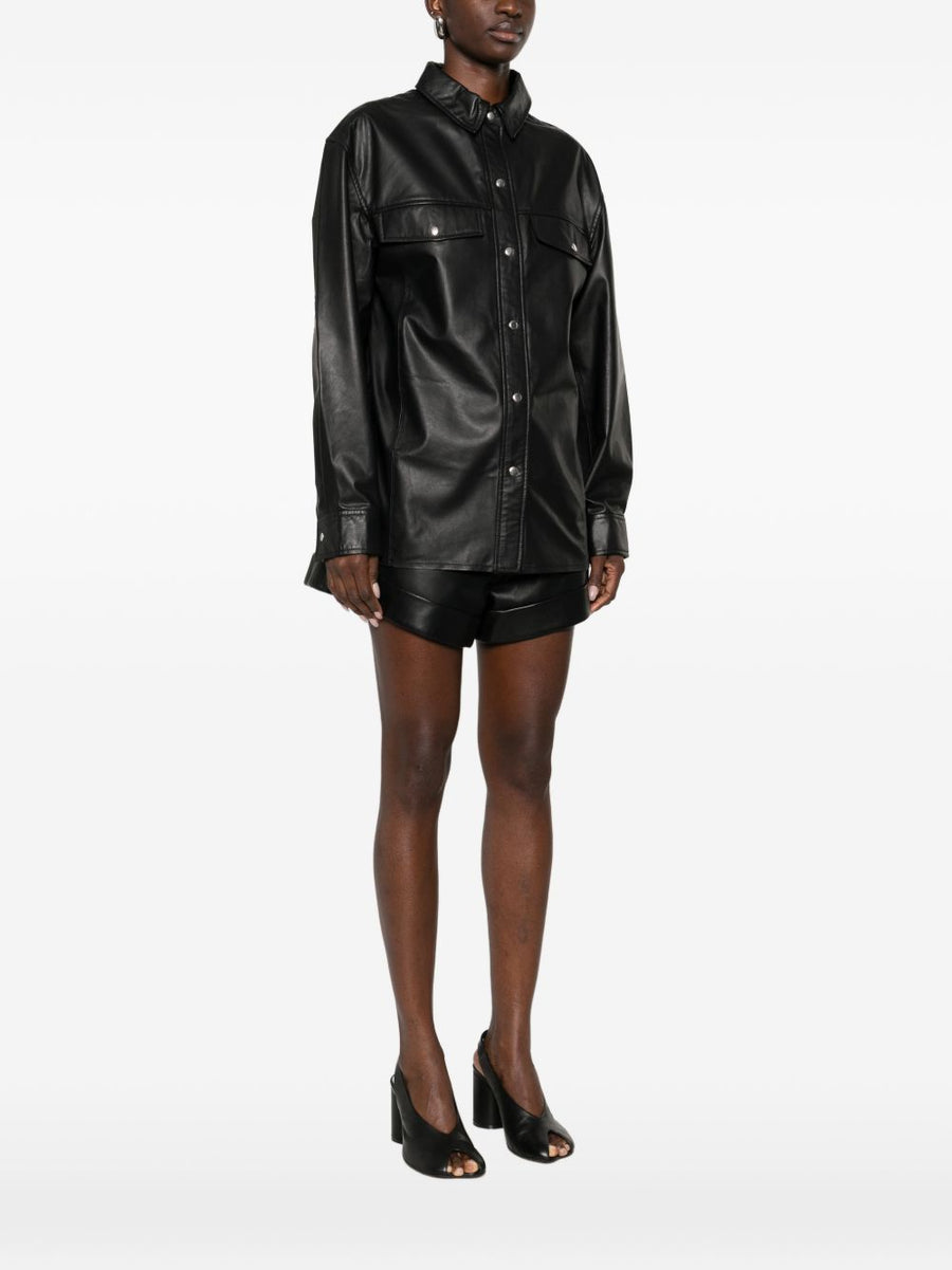 Iro Cabana Leather Shirt For Women Premium Black Lamb Leather With Bold Texture Day To Night Versatility