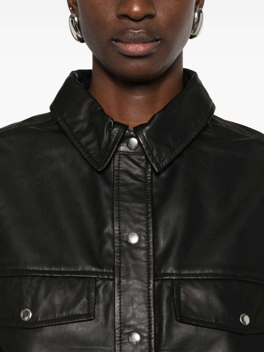 Iro Cabana Leather Shirt For Women Premium Black Lamb Leather With Bold Texture Day To Night Versatility