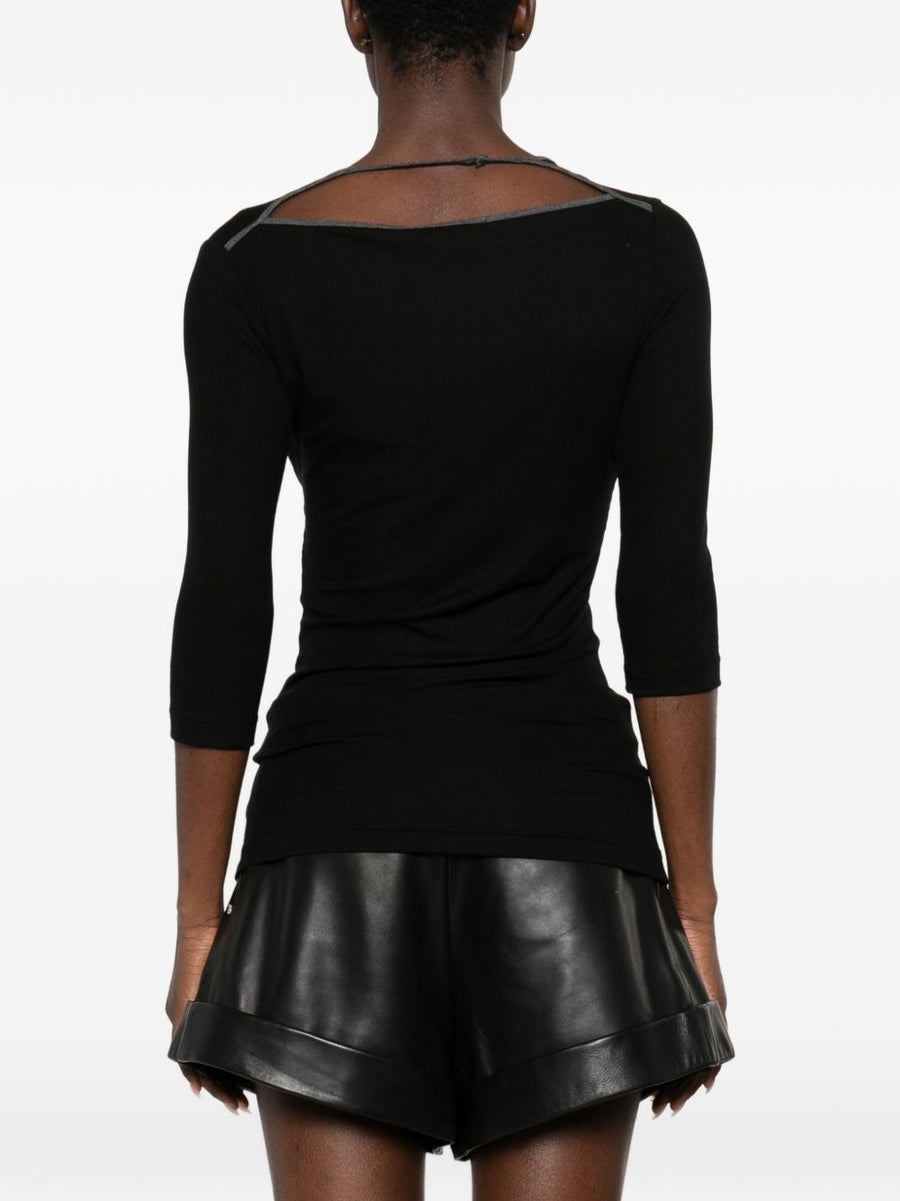 Iro Thanya Ribbed Sweater For Women Versatile Black Lyocell Blend Top With Round Neck And Three Quarter Sleeves