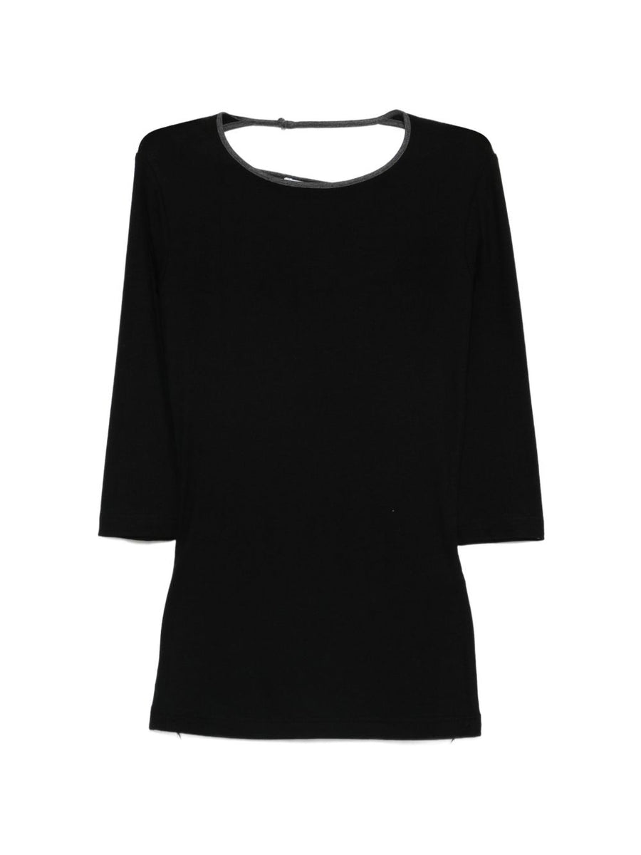 Iro Thanya Ribbed Sweater For Women Versatile Black Lyocell Blend Top With Round Neck And Three Quarter Sleeves