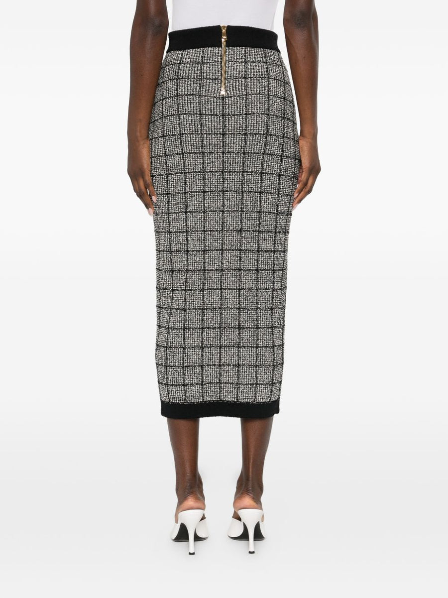 Balmain Tweed Long Skirt With High Waist Black Check Gold Buttons Tailored For Women Smart Casual Luxe Summer 2026
