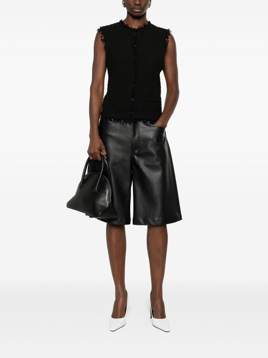 Iro Shanny Cotton Vest For Women With Frayed Edges Black Sleeveless Crew Neck Top