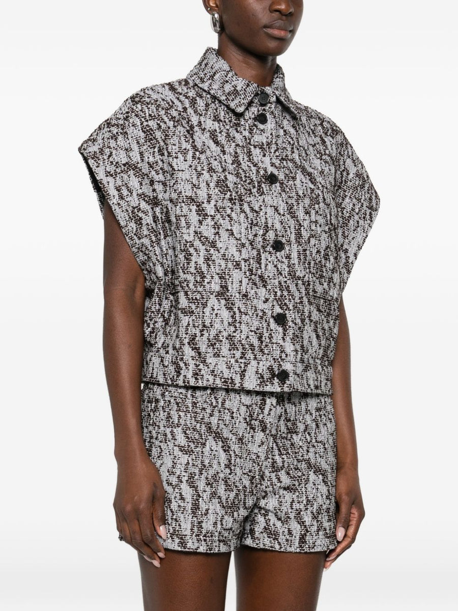 Iro Estel Cotton Blend Shirt For Women With Textured Weave In Brown Elegant Collared Front Button