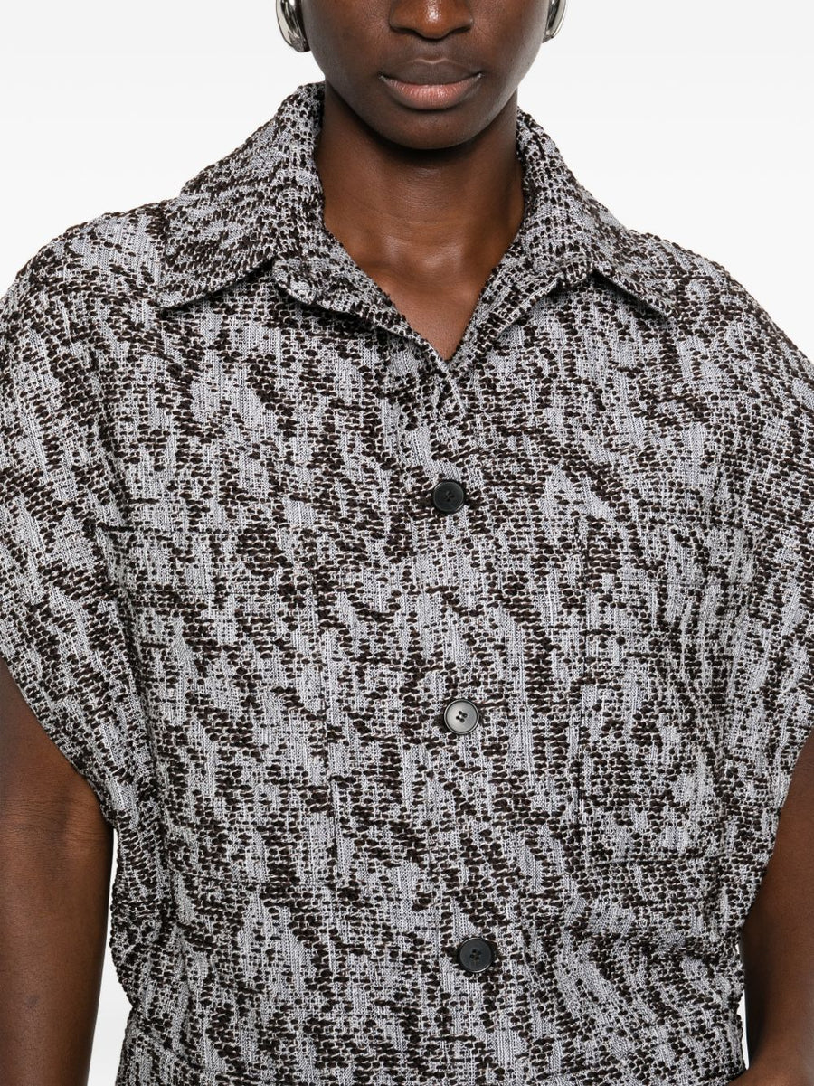 Iro Estel Cotton Blend Shirt For Women With Textured Weave In Brown Elegant Collared Front Button