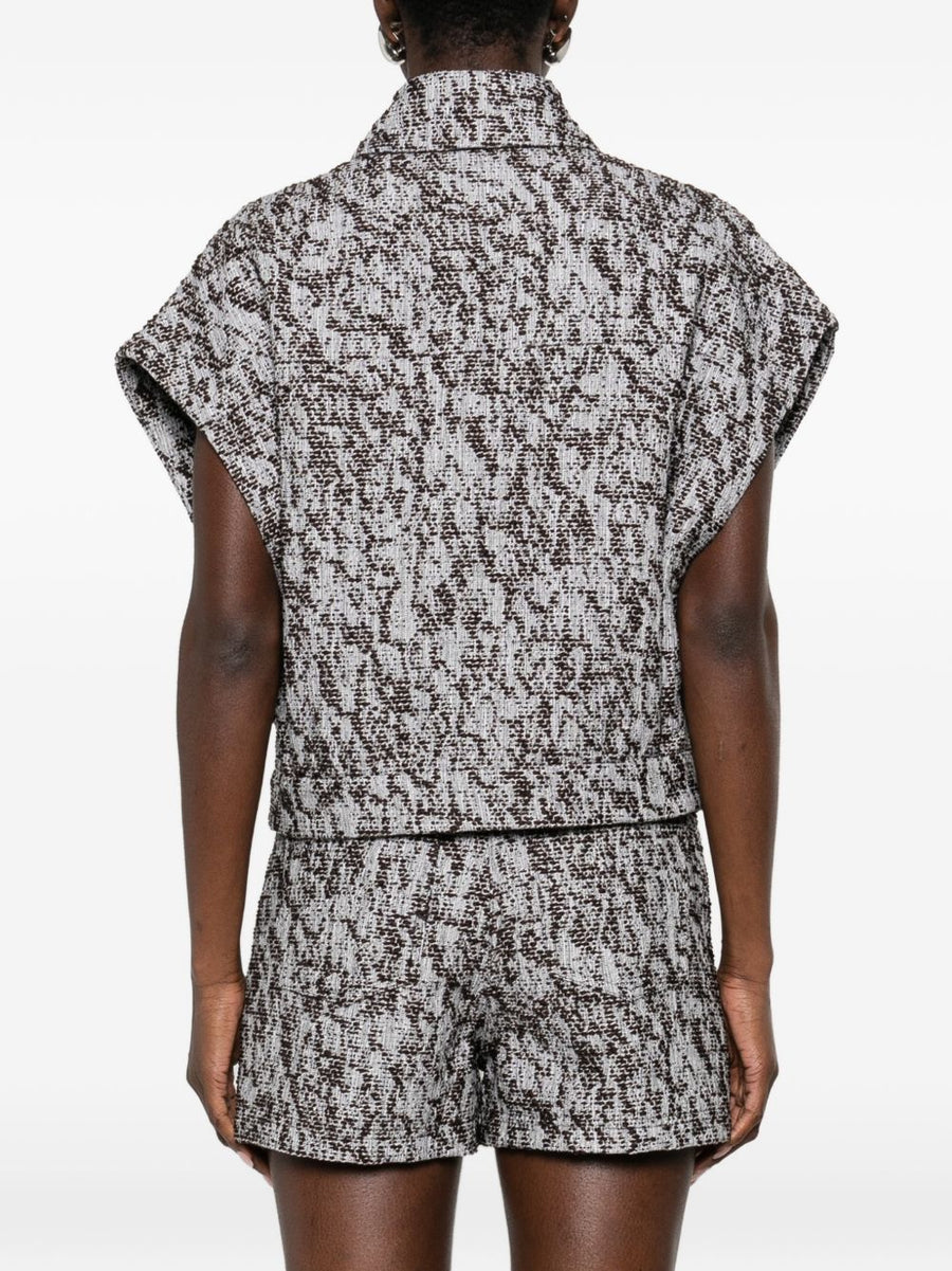 Iro Estel Cotton Blend Shirt For Women With Textured Weave In Brown Elegant Collared Front Button