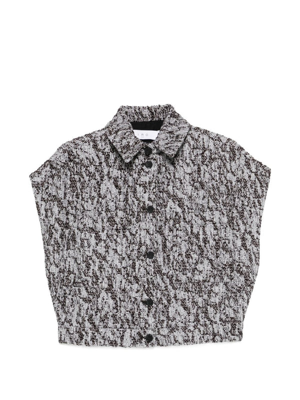 Iro Estel Cotton Blend Shirt For Women With Textured Weave In Brown Elegant Collared Front Button