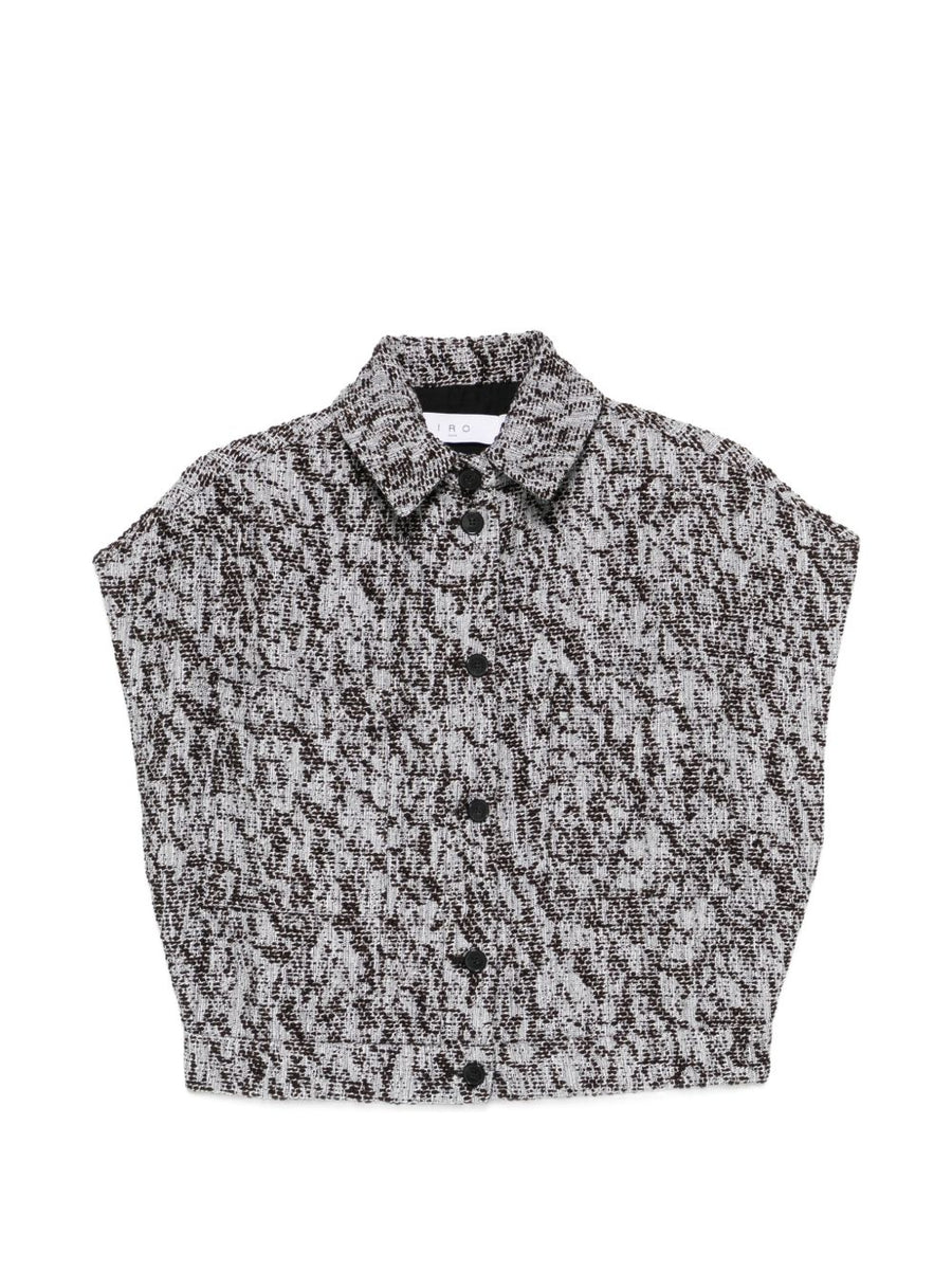 Iro Estel Cotton Blend Shirt For Women With Textured Weave In Brown Elegant Collared Front Button