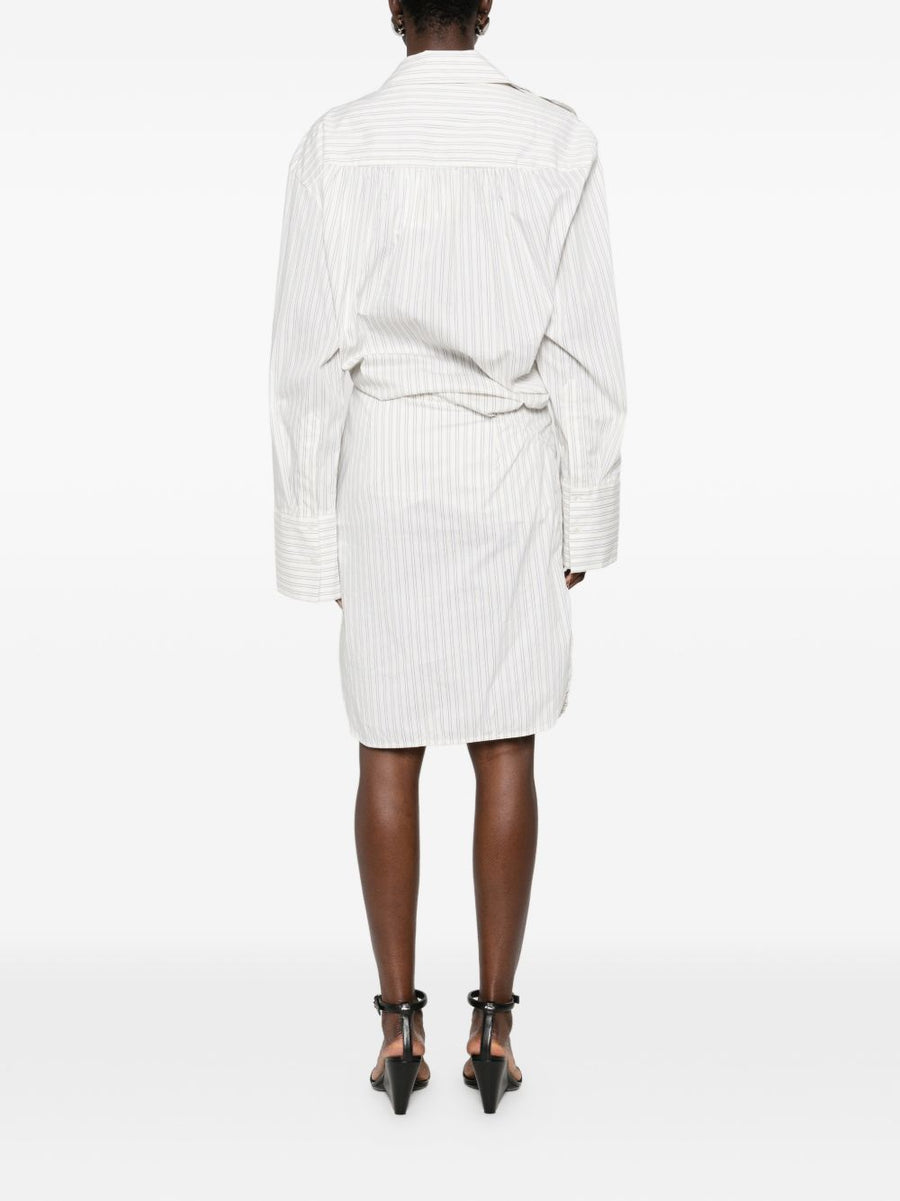 Iro Lazul Striped Cotton Wrap Dress For Women With Chest Pocket And Buttoned Cuffs