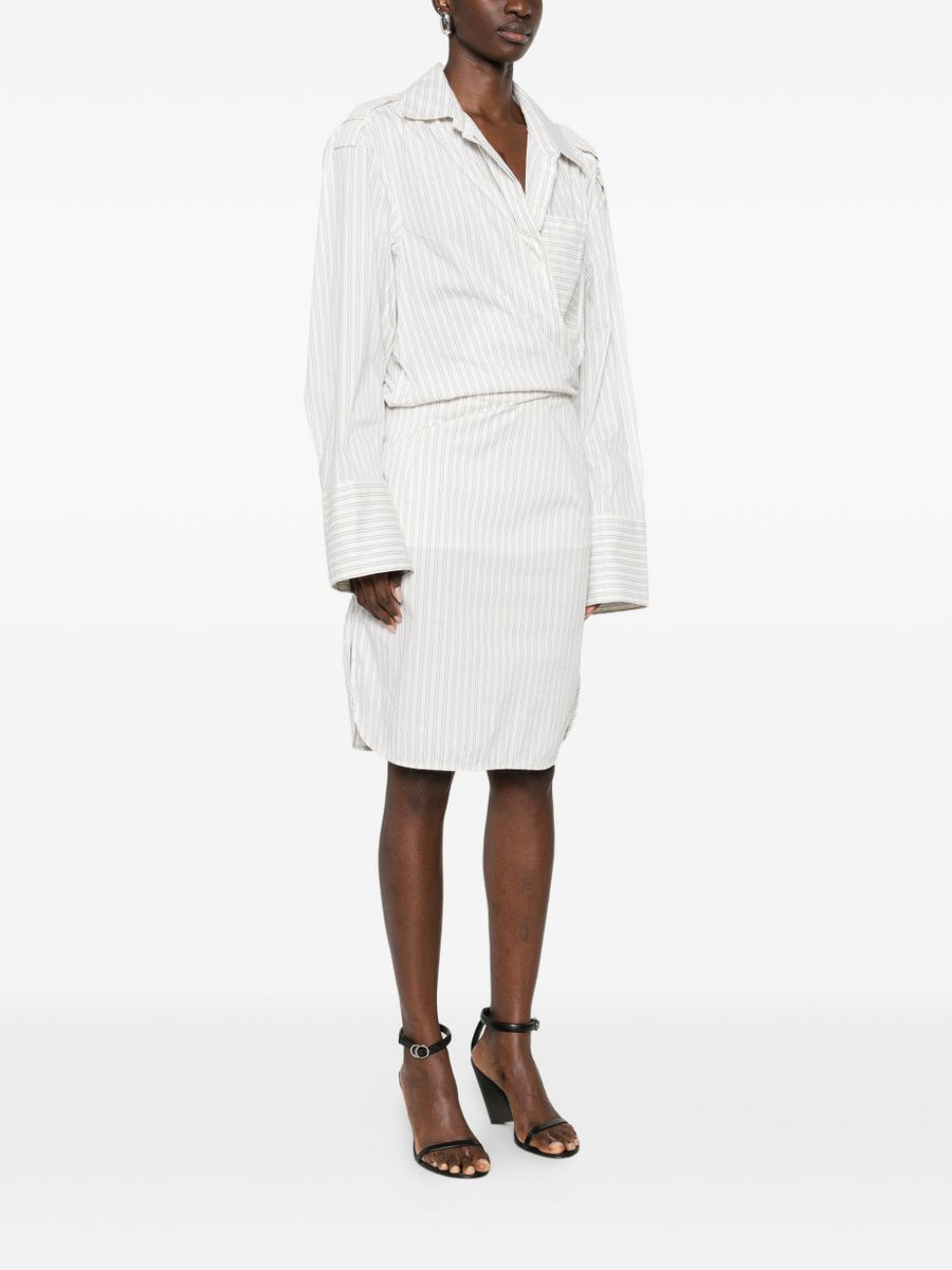 Iro Lazul Striped Cotton Wrap Dress For Women With Chest Pocket And Buttoned Cuffs