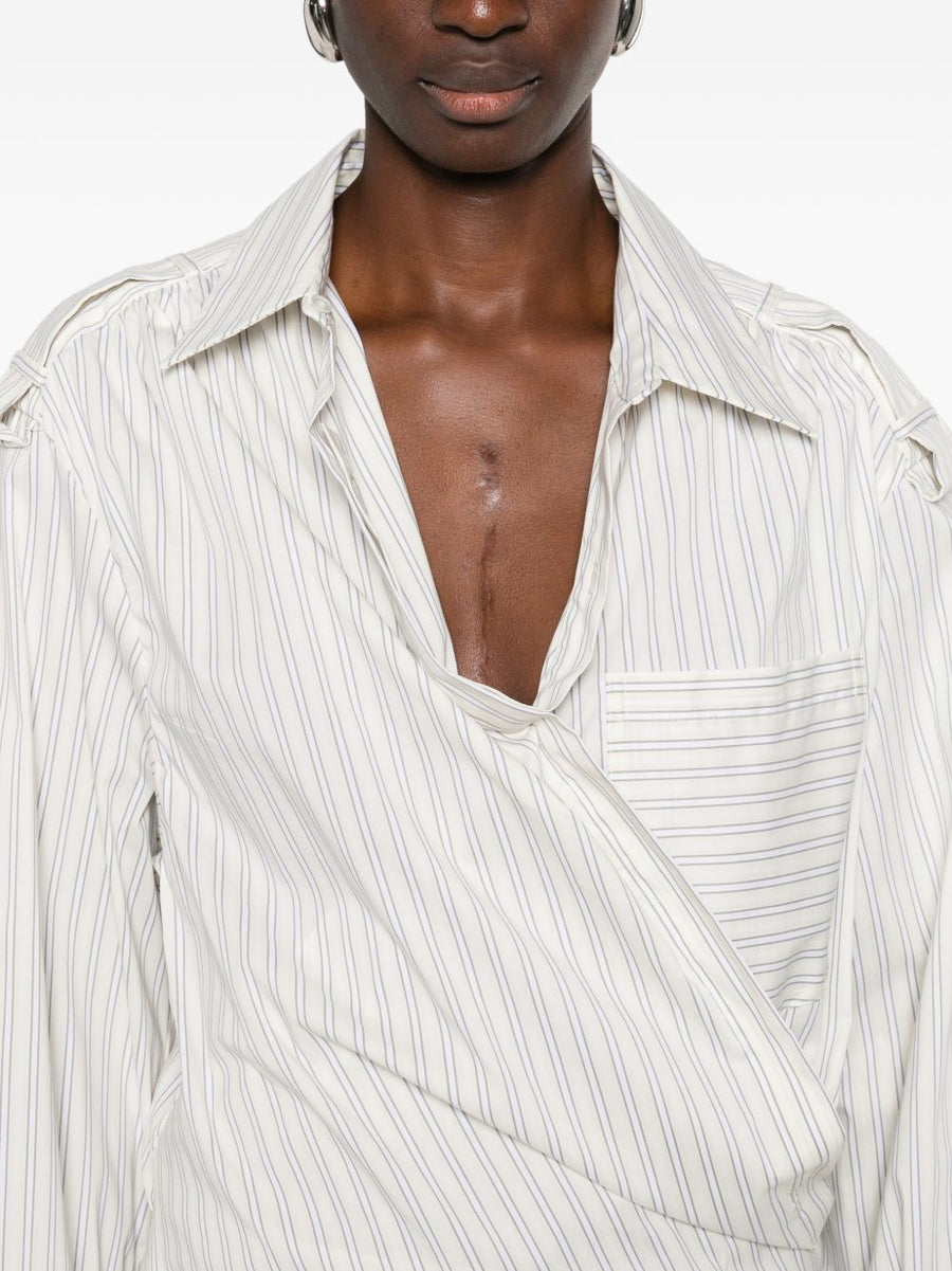 Iro Lace Striped Cotton Shirt For Women With Structured Silhouette And Breathable Comfort