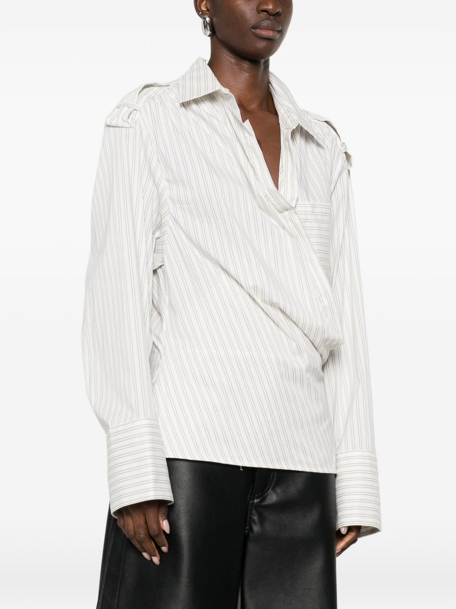 Iro Lace Striped Cotton Shirt For Women With Structured Silhouette And Breathable Comfort