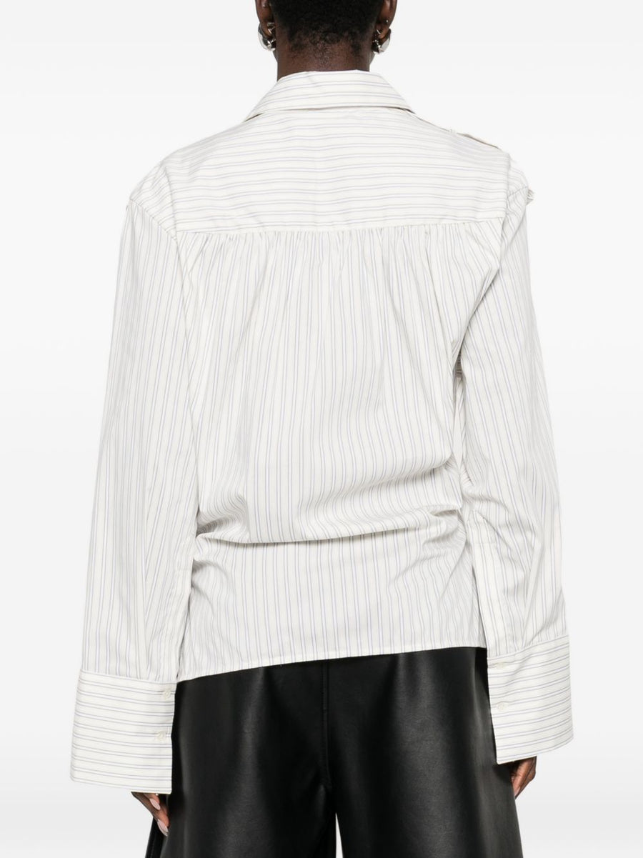 Iro Lace Striped Cotton Shirt For Women With Structured Silhouette And Breathable Comfort