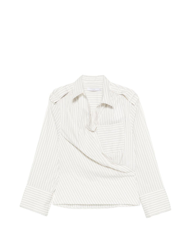 Iro Lace Striped Cotton Shirt For Women With Structured Silhouette And Breathable Comfort