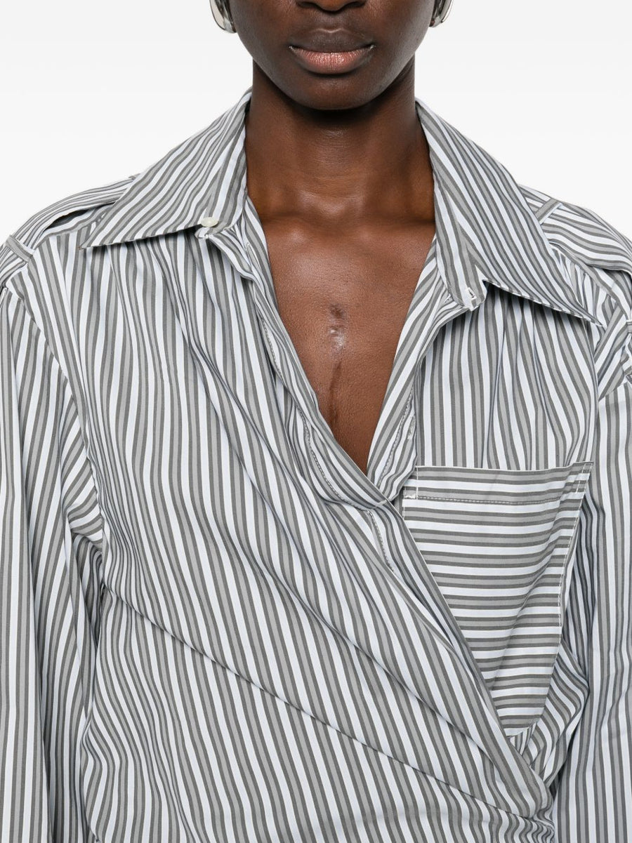 Iro Lazul Striped Cotton Wrap Dress For Women With Straight Point Collar Chic Day To Night Spring Summer 2026