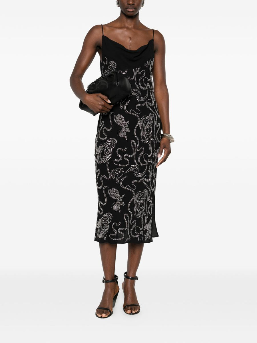 Iro Ombry Long Dress for Women Black Cowl Neck Maxi with Subtle Stud Embellishments for Evening Glamour