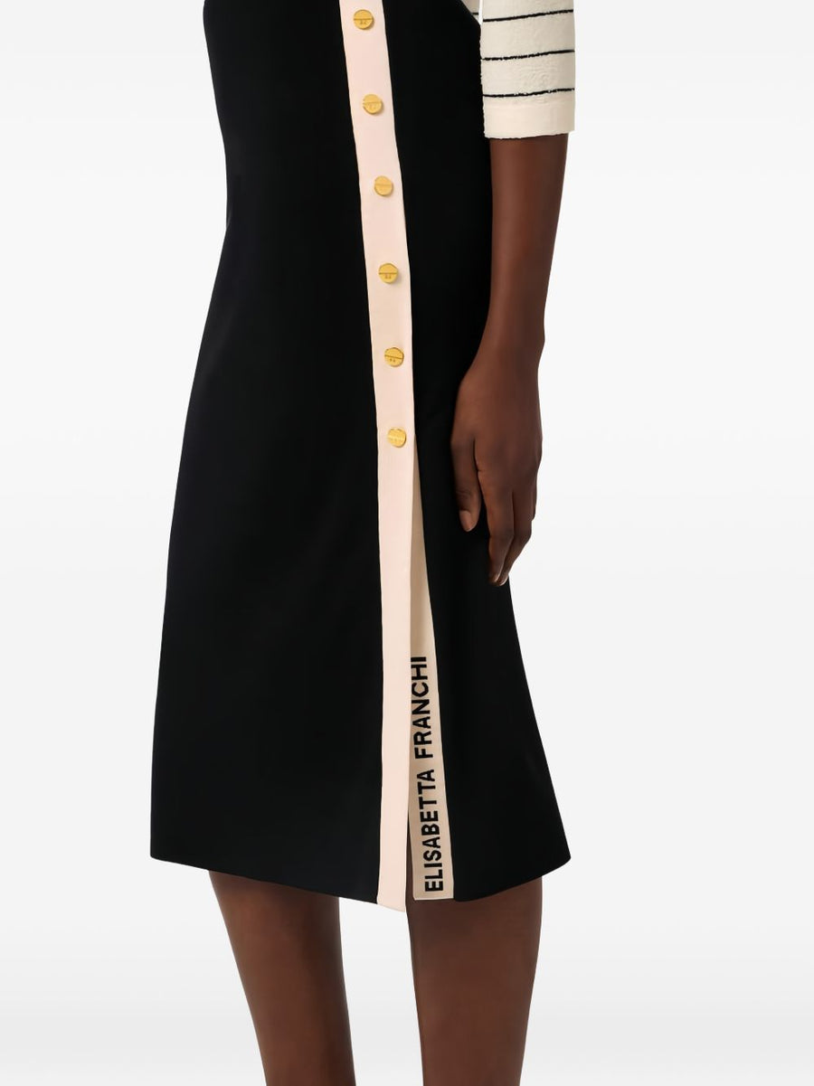 Elisabetta Franchi Black Knitted Midi Skirt With Belted Waist Side Slit