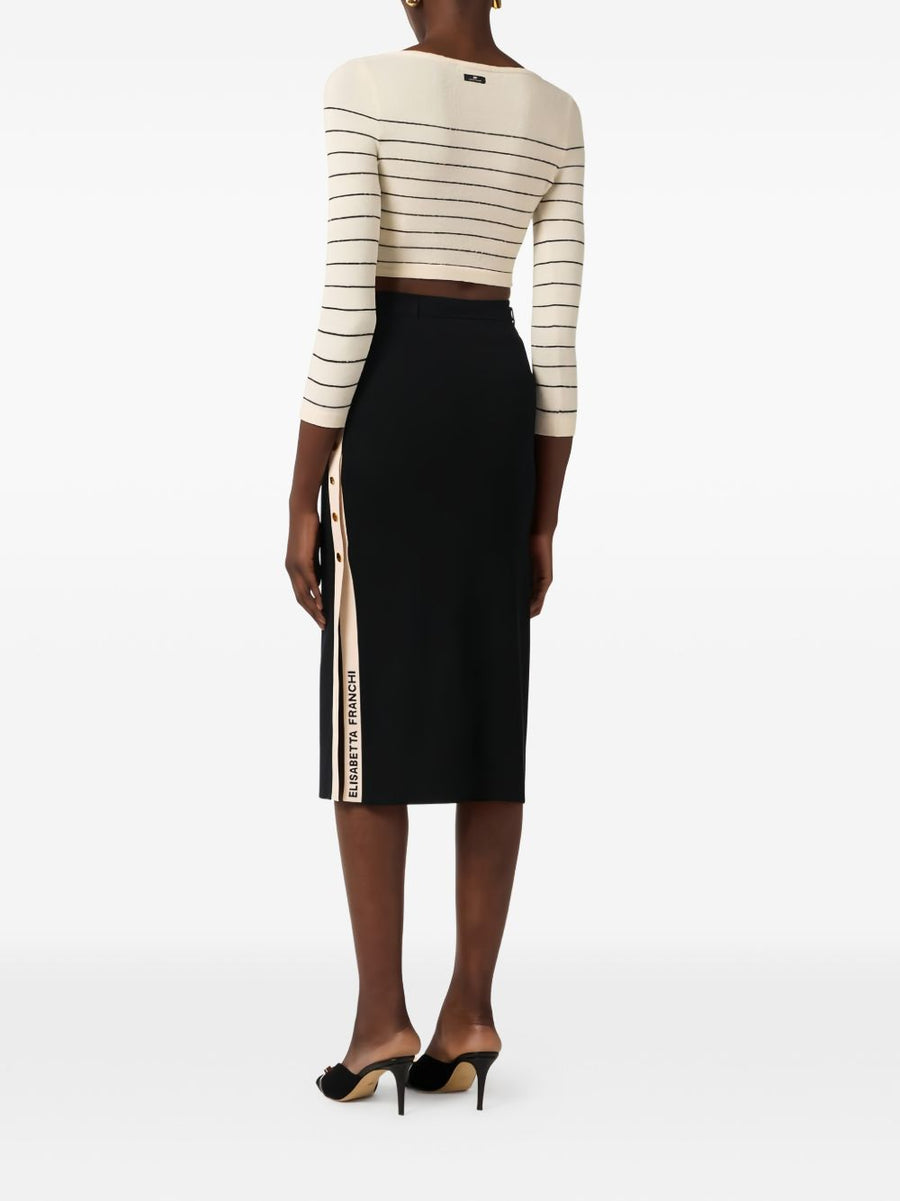 Elisabetta Franchi Black Knitted Midi Skirt With Belted Waist Side Slit