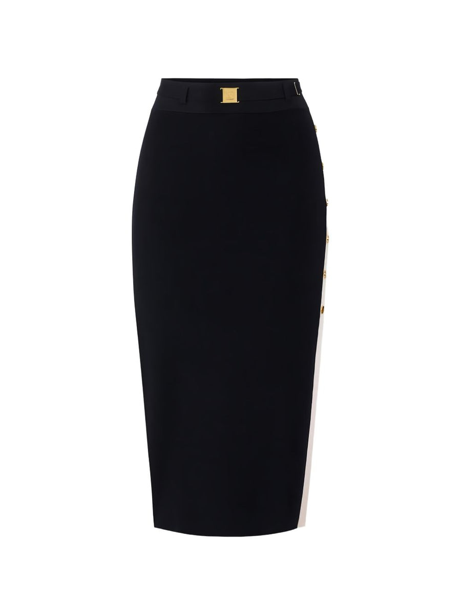 Elisabetta Franchi Black Knitted Midi Skirt With Belted Waist Side Slit