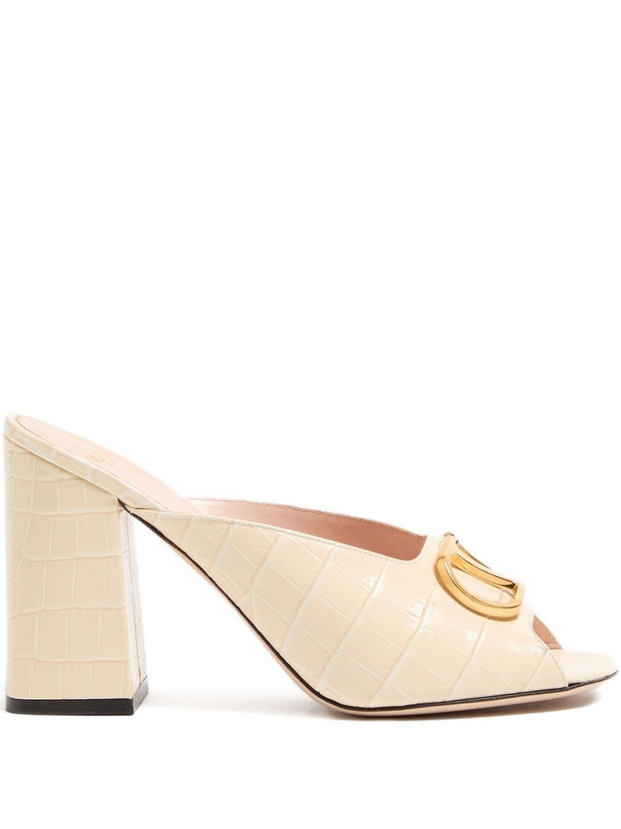 Valentino Garavani VLogo Signature Leather Mules for Women White Calf Leather Luxury Versatile Dress Sandals