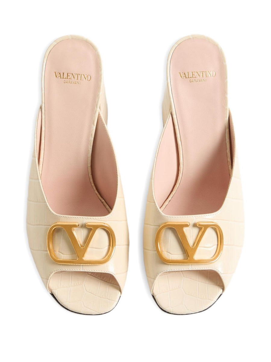 Valentino Garavani VLogo Signature Leather Mules for Women White Calf Leather Luxury Versatile Dress Sandals