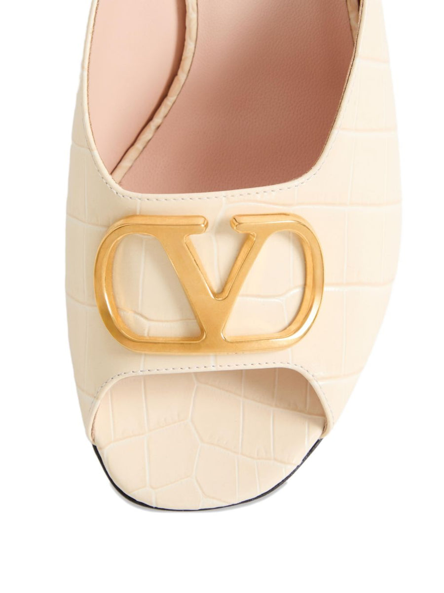 Valentino Garavani VLogo Signature Leather Mules for Women White Calf Leather Luxury Versatile Dress Sandals