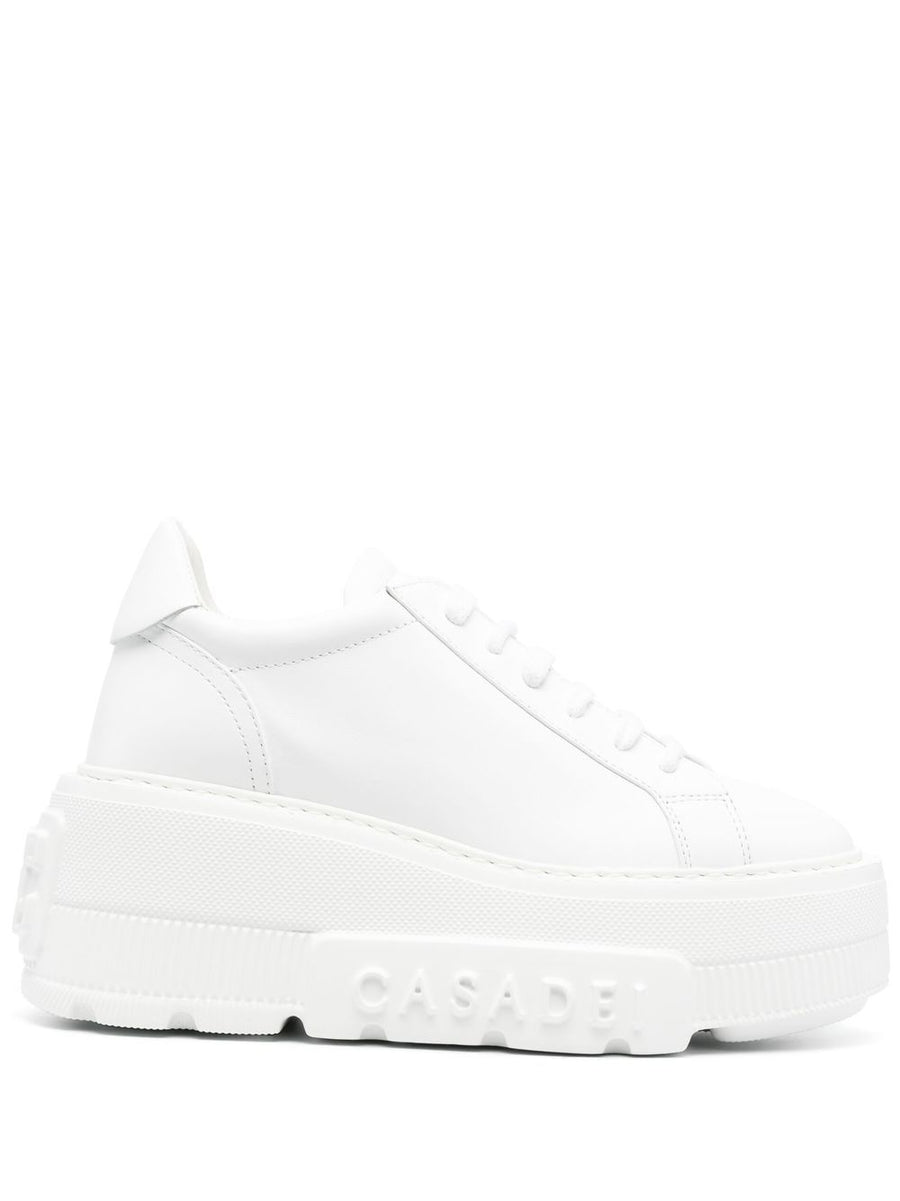 Casadei Nexus White Calf Leather Platform Sneakers For Women Lace Up Chunky Sole Premium Luxury