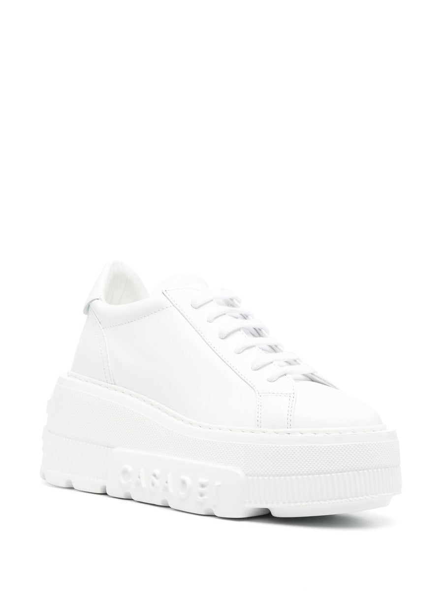 Casadei Nexus White Calf Leather Platform Sneakers For Women Lace Up Chunky Sole Premium Luxury