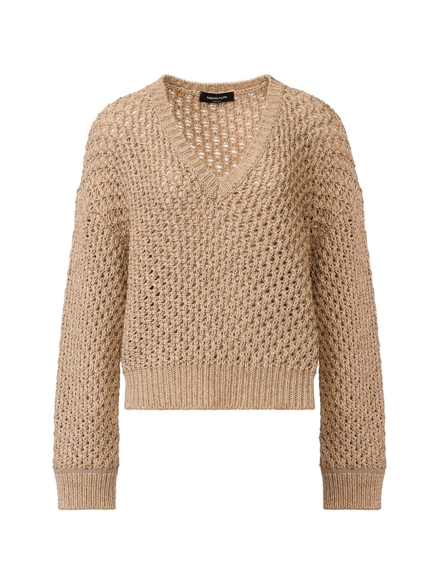 Fabiana Filippi V Neck Cotton Sweater For Women Refined Ivory Luxury Knit Spring Summer 2026 Collection