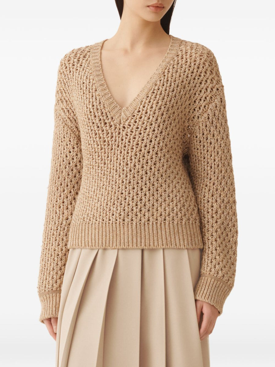 Fabiana Filippi V Neck Cotton Sweater For Women Refined Ivory Luxury Knit Spring Summer 2026 Collection