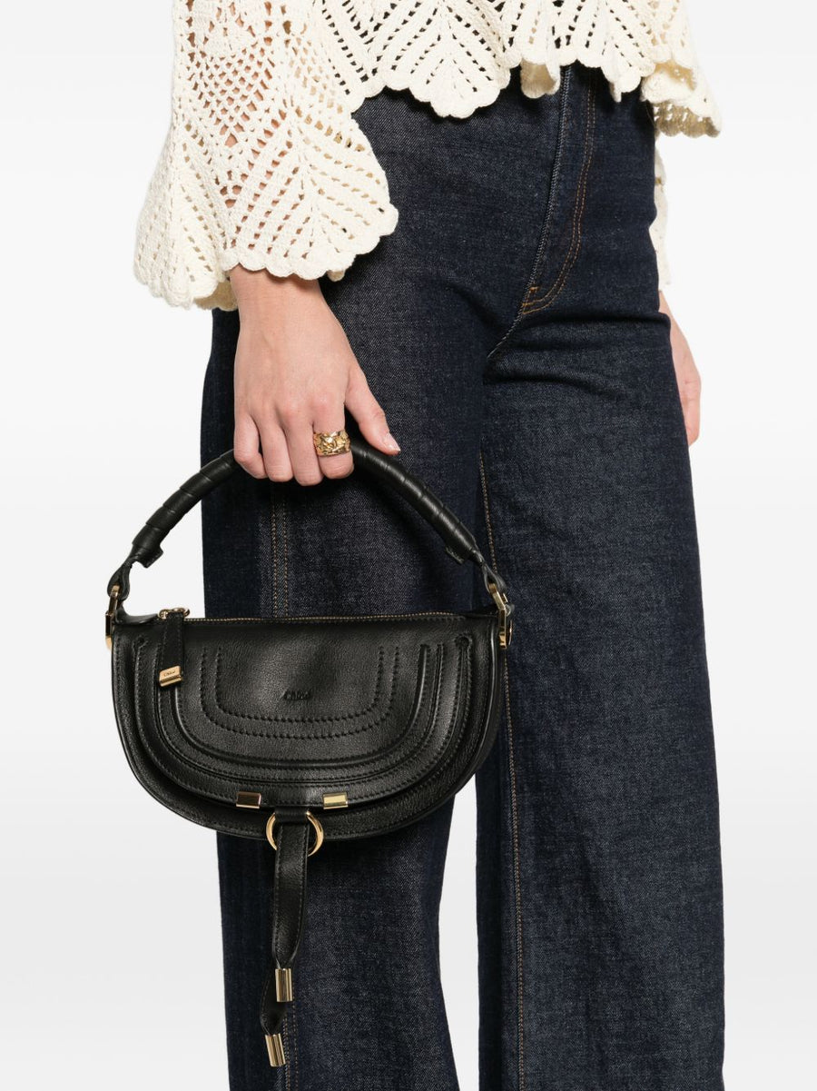 Chloe Marcie Mini Shoulder Bag Soft Calf Leather Top Handle Signature Ring Detail for Women