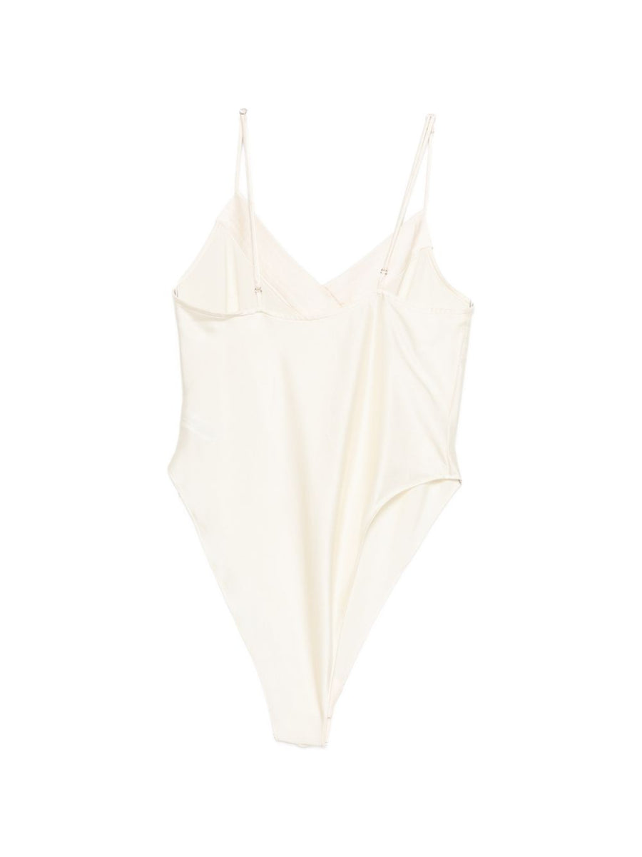 Forte Forte Silk Satin Bodysuit Luxurious White V Neck Slim Straps For Women Elegant Evening Wear