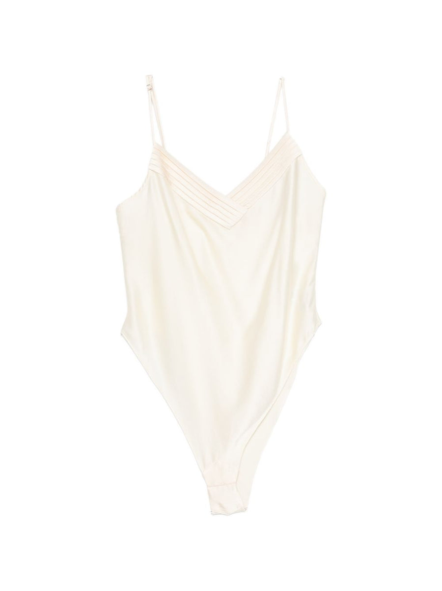 Forte Forte Silk Satin Bodysuit Luxurious White V Neck Slim Straps For Women Elegant Evening Wear