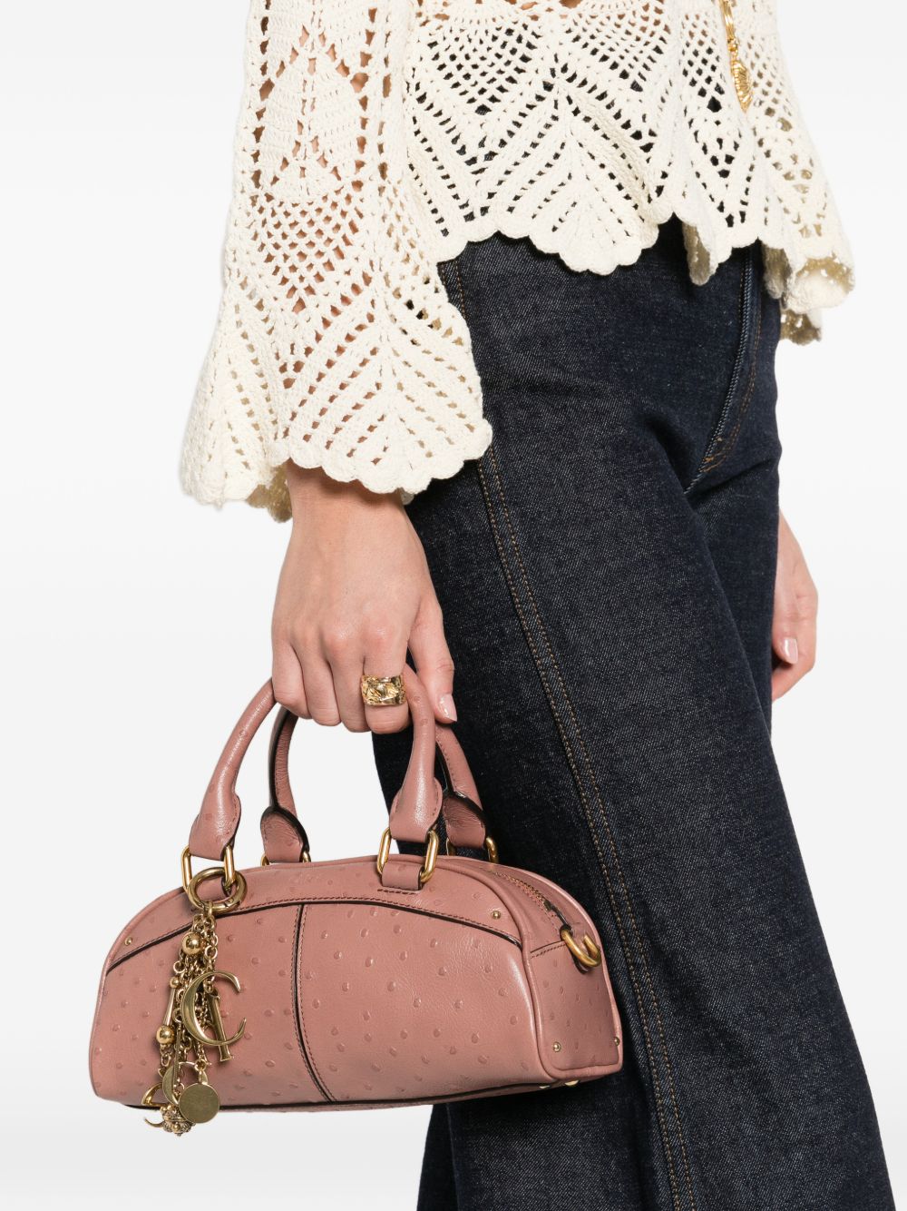 Chloé Small Ostrich-Effect Leather Bowling Bag