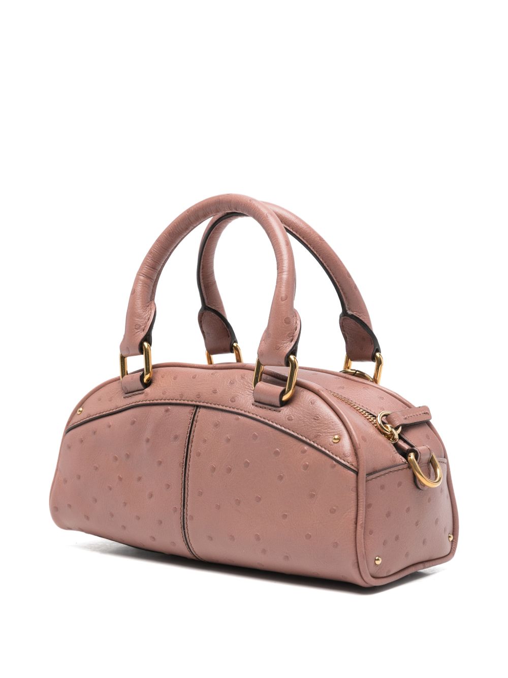 Chloé Small Ostrich-Effect Leather Bowling Bag