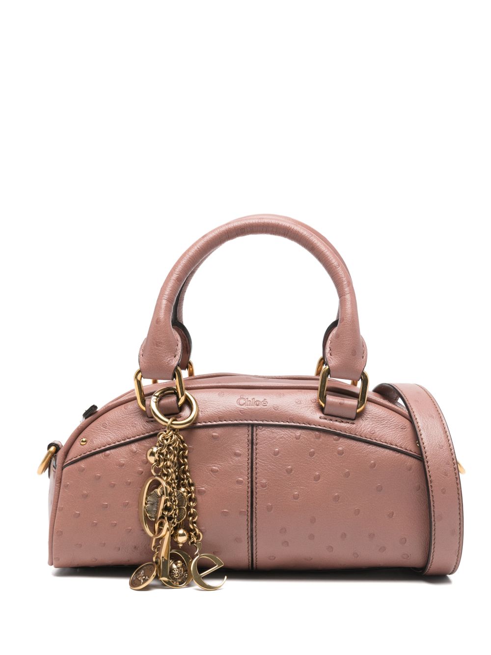 Chloé Small Ostrich-Effect Leather Bowling Bag