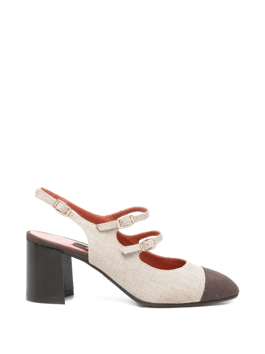 Carel Paris Papaya Slingback Pumps For Women With Almond Toe Brown Fabric 6 Cm Block Heel
