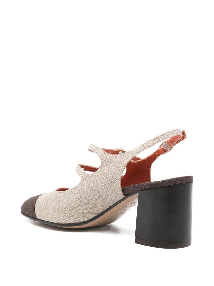 Carel Paris Papaya Slingback Pumps For Women With Almond Toe Brown Fabric 6 Cm Block Heel
